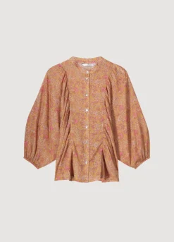 Blouse With Pleated Balloon Sleeves