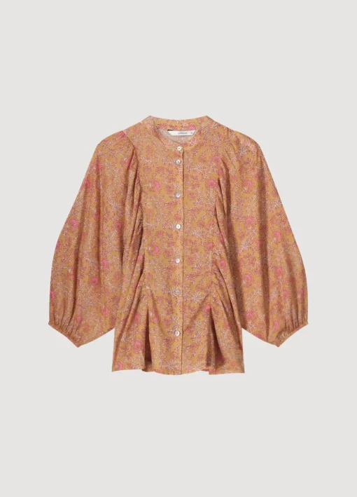 Blouse With Pleated Balloon Sleeves