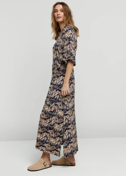 Ikat Print Dress With Polo Collar