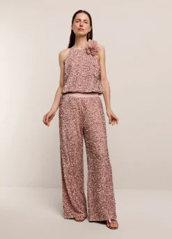 Sequin-Fabric Long Trousers