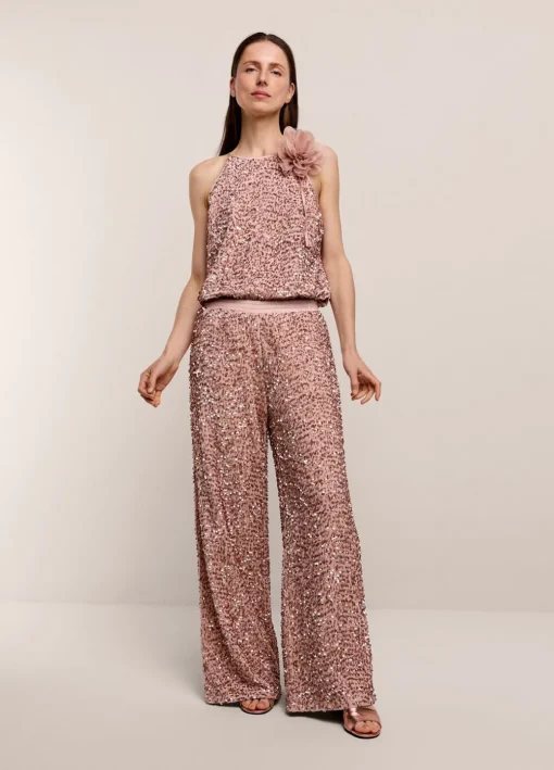 Sequin-Fabric Long Trousers