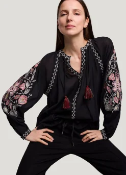 Voile Blouse With Embroidery