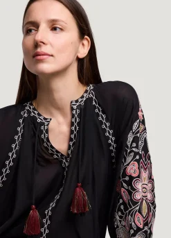 Voile Blouse With Embroidery
