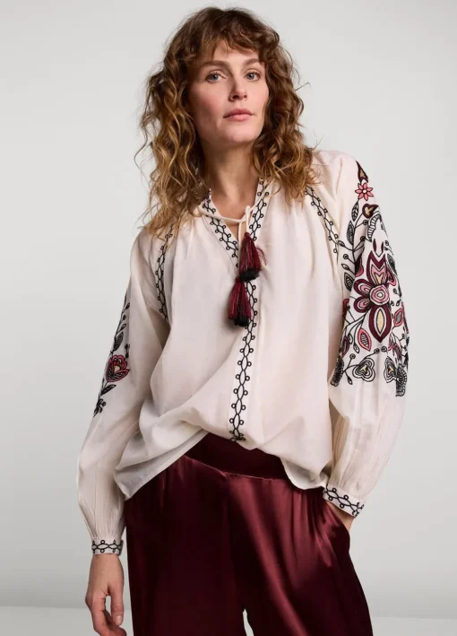 Voile Blouse With Embroidery